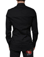 Dolce & Gabbana Black Eye Patch Long Sleeve GOLD Dress Shirt TSH87305-40