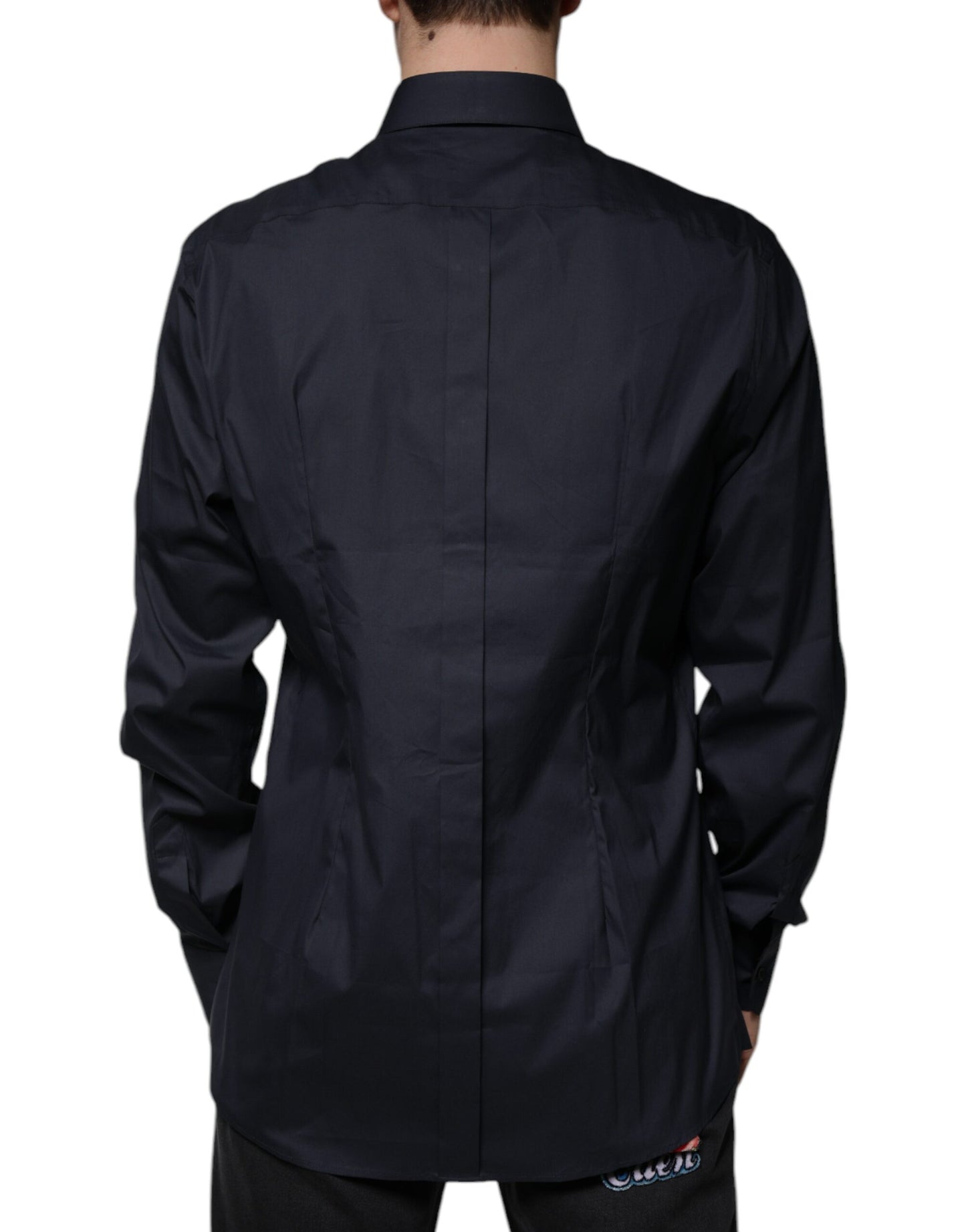 Dolce & Gabbana Black Cotton Blend Formal GOLD Dress Shirt Dolce & Gabbana Black