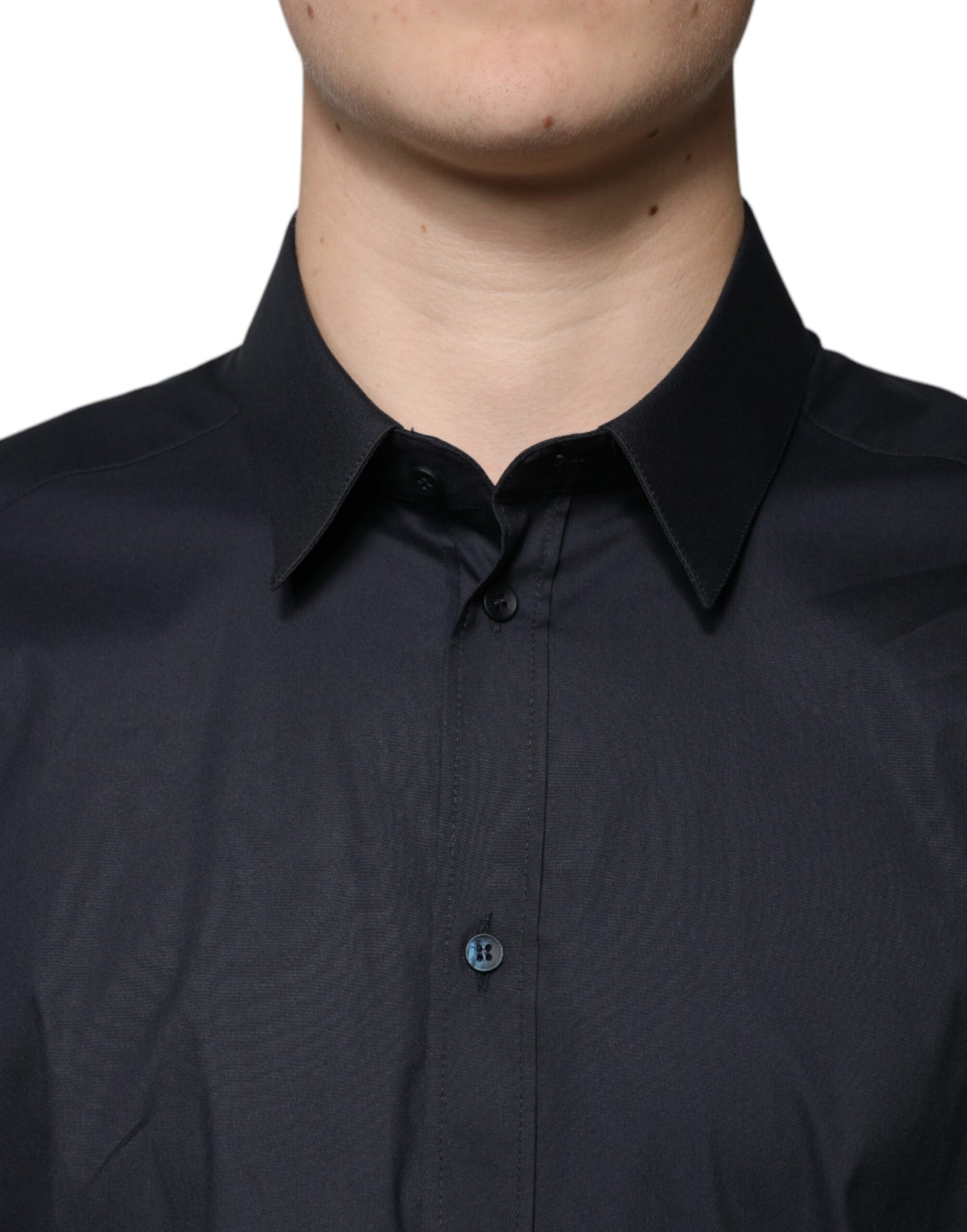 Dolce & Gabbana Black Cotton Blend Formal GOLD Dress Shirt Dolce & Gabbana Dark Slate Gray
