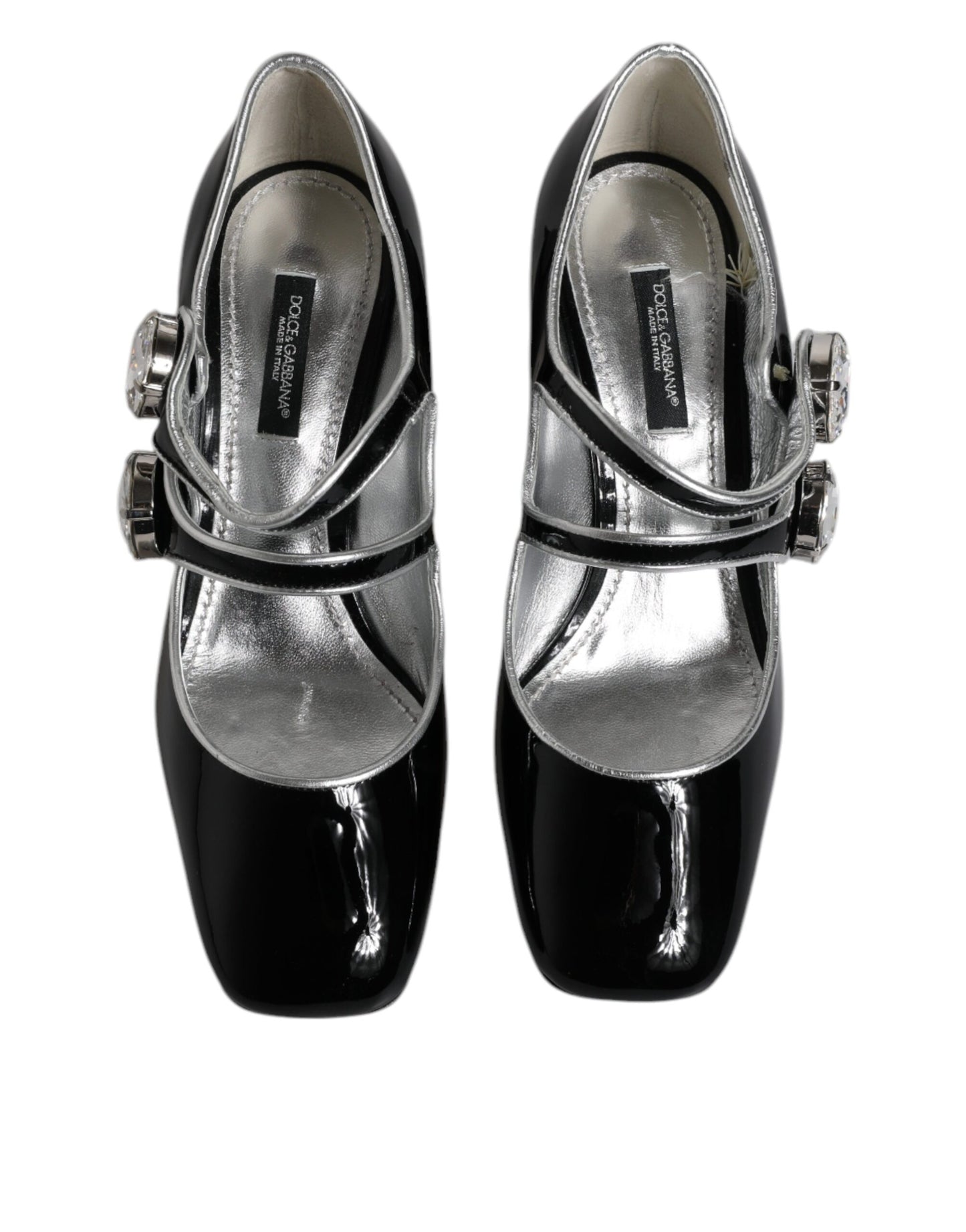 Dolce & Gabbana Black Patent Leather Crystal Mary Jane Pumps Shoes LA12041-35
