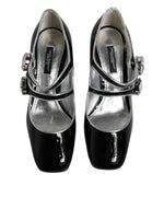 Dolce & Gabbana Black Patent Leather Crystal Mary Jane Pumps Shoes LA12041-35