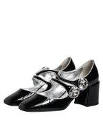 Dolce & Gabbana Black Patent Leather Crystal Mary Jane Pumps Shoes LA12041-35