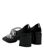 Dolce & Gabbana Black Patent Leather Crystal Mary Jane Pumps Shoes LA12041-35