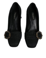 Dolce & Gabbana Black Brocade Crystals Heels Pumps Shoes LA12090-37.5