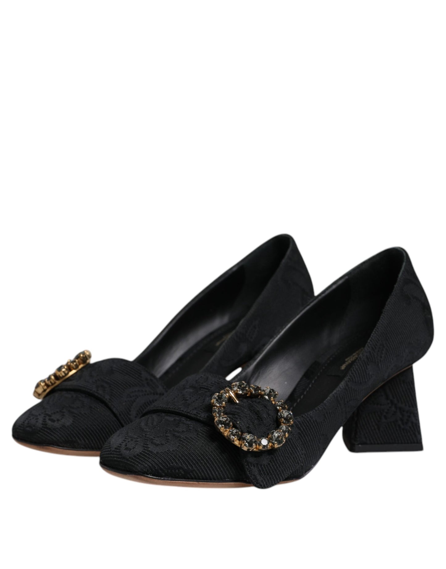 Dolce & Gabbana Black Brocade Crystals Heels Pumps Shoes LA12090-37.5