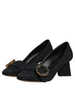 Dolce & Gabbana Black Brocade Crystals Heels Pumps Shoes LA12090-37.5