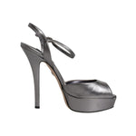 Dolce & Gabbana Silver Leather Platform Heels Sandals Shoes