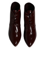 Dolce & Gabbana Maroon Leather Lace Up Ankle Boots Shoes LA12212-39