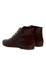 Dolce & Gabbana Maroon Leather Lace Up Ankle Boots Shoes LA12212-39
