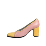 Dolce & Gabbana Pink Yellow Leather Block Heels Pumps Shoes LA12213-39