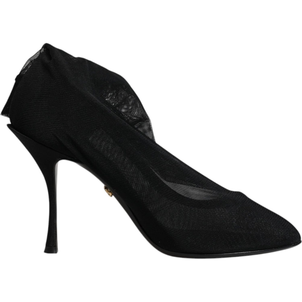 Dolce & Gabbana Black Silk Mesh Sock Style Boots Shoes LA12228-38