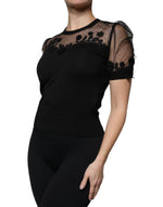 Dolce & Gabbana Black Floral Lace Short Sleeves Blouse Top TSH86836-38