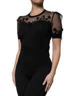 Dolce & Gabbana Black Floral Lace Short Sleeves Blouse Top TSH87028-40