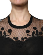Dolce & Gabbana Black Floral Lace Short Sleeves Blouse Top TSH87028-40