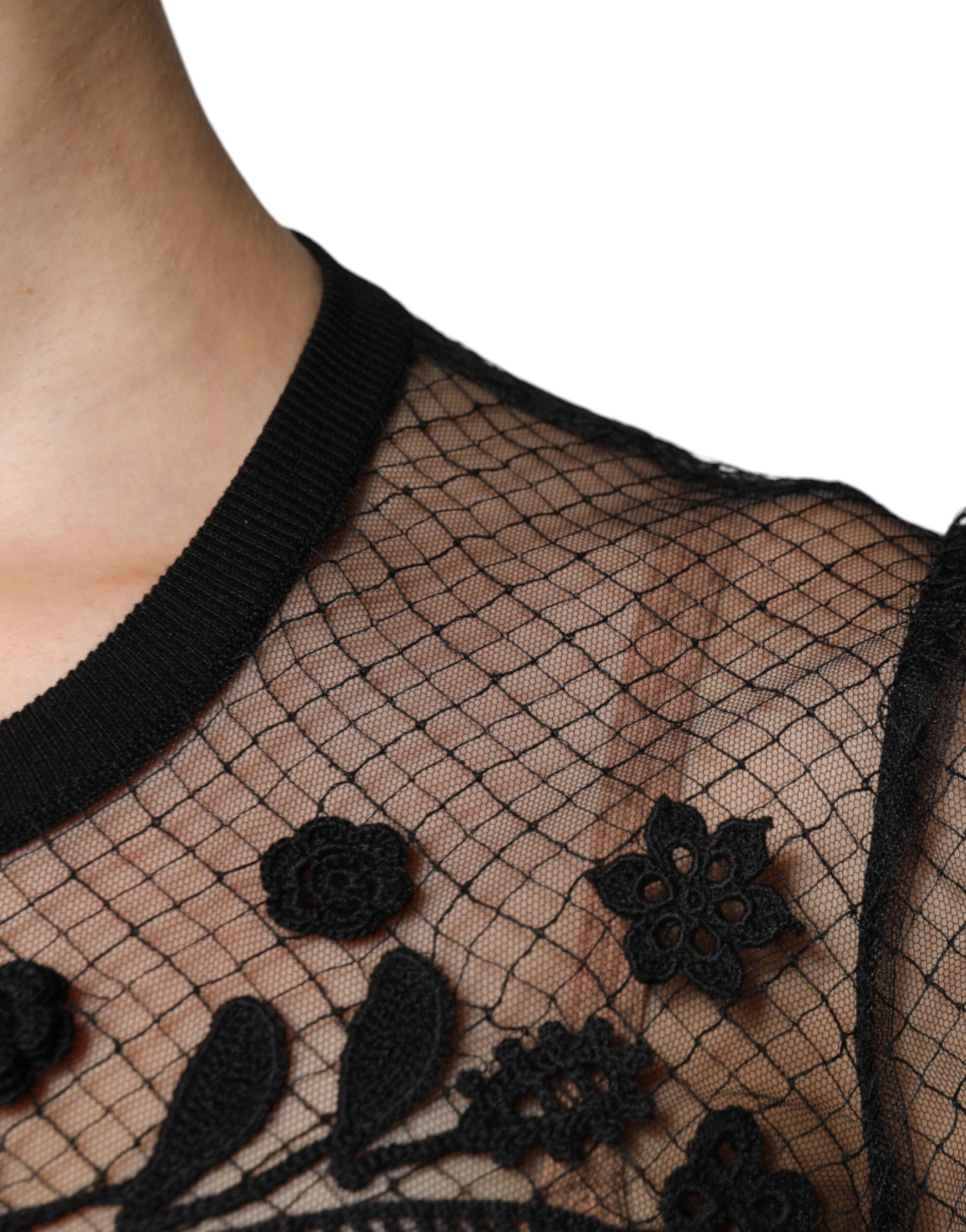 Dolce & Gabbana Black Floral Lace Short Sleeves Blouse Top TSH87028-40