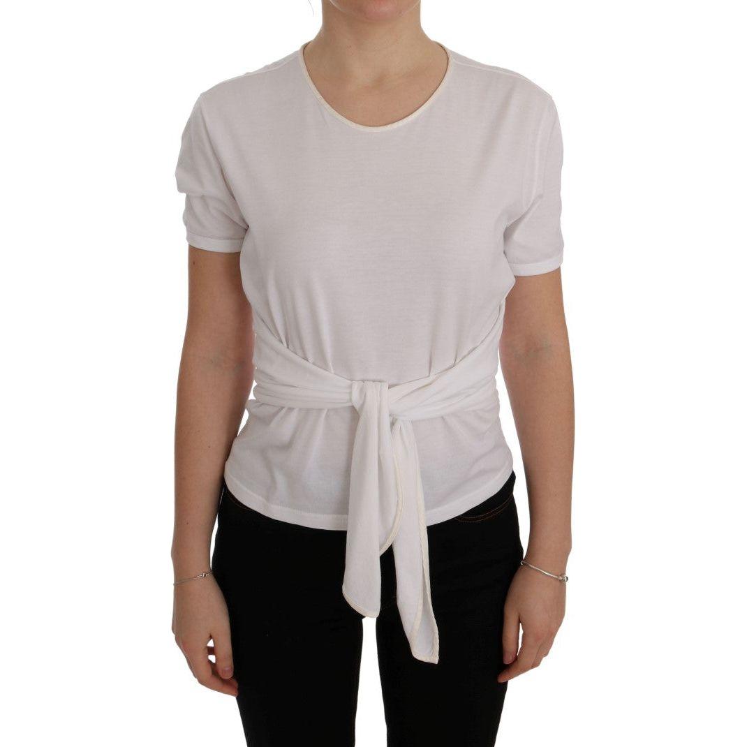 Dolce & Gabbana Elegant White Wrap Blouse with Crystal Accents Dolce & Gabbana Dark Gray