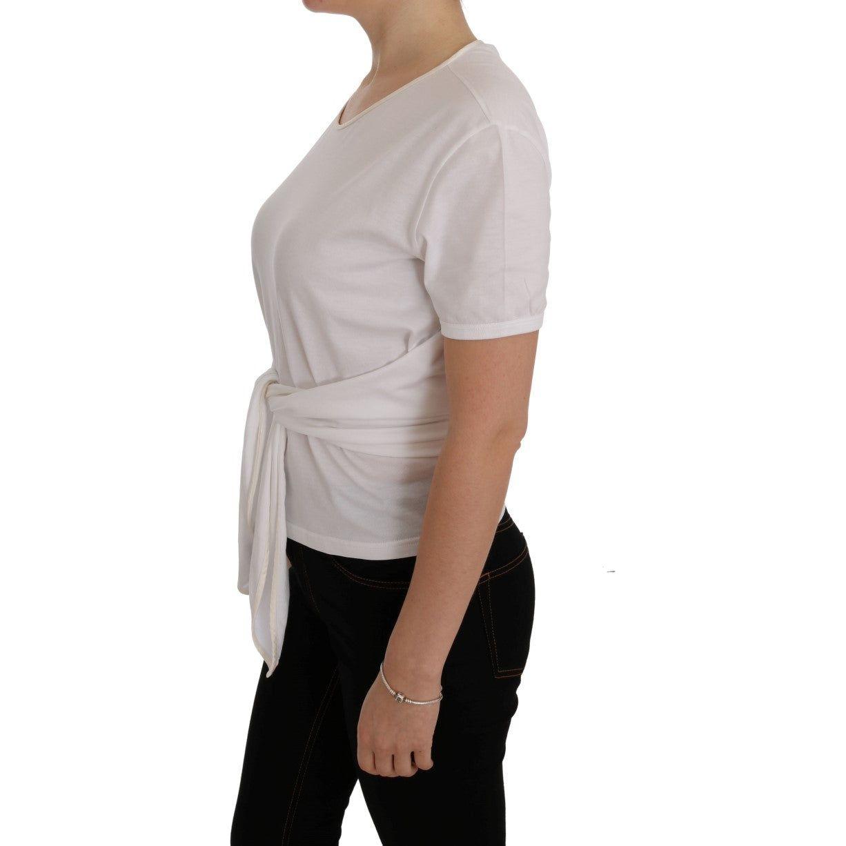 Dolce & Gabbana Elegant White Wrap Blouse with Crystal Accents Dolce & Gabbana Dark Gray