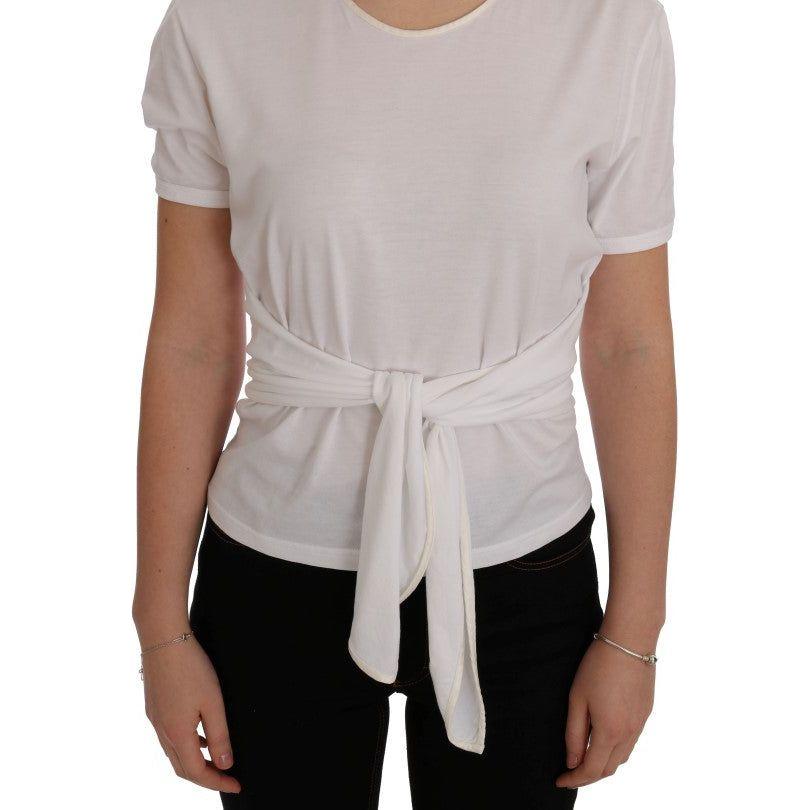 Dolce & Gabbana Elegant White Wrap Blouse with Crystal Accents Dolce & Gabbana Dark Gray