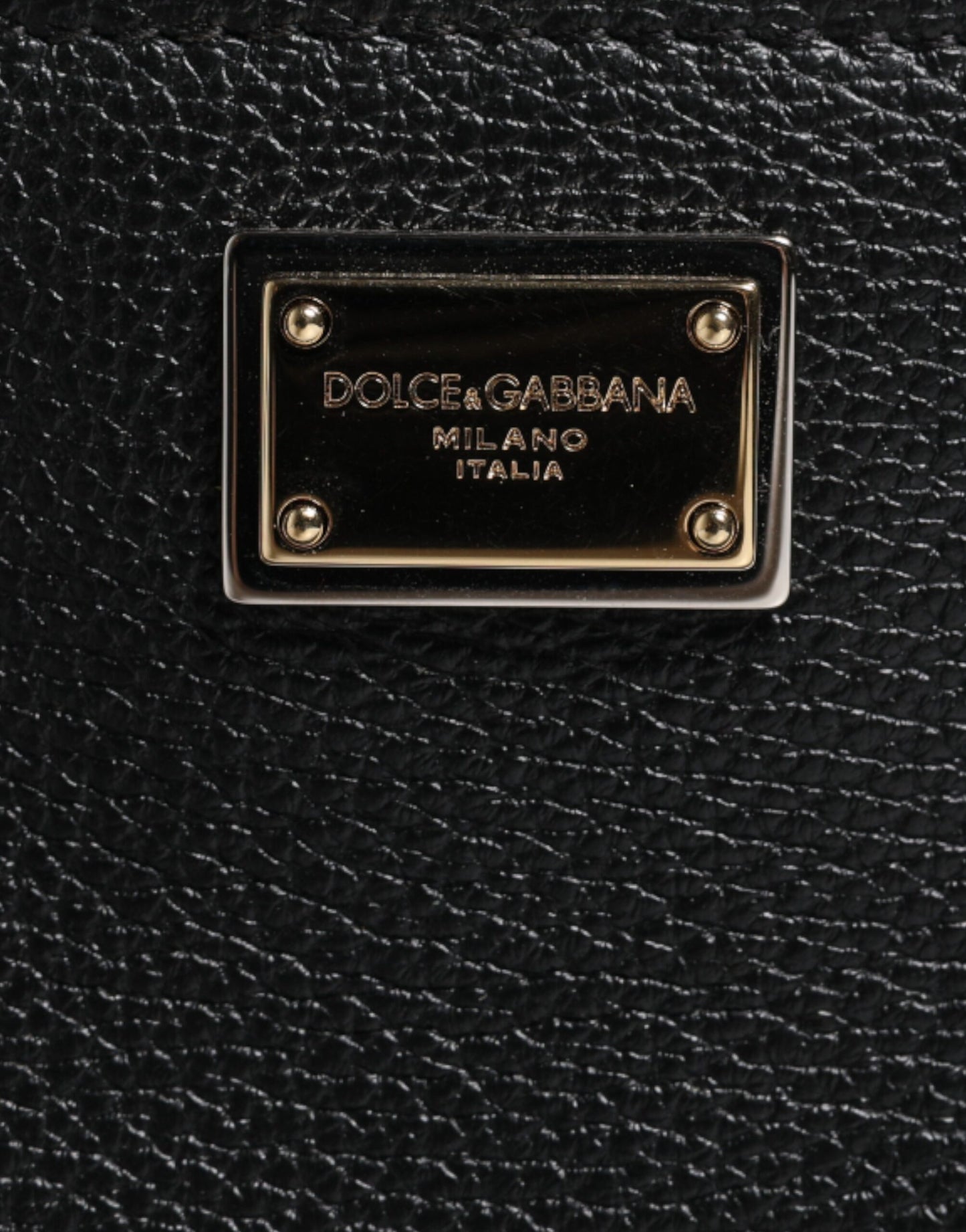 Dolce & Gabbana Black Grain Leather Logo Plaque Clutch Bag BAG4165