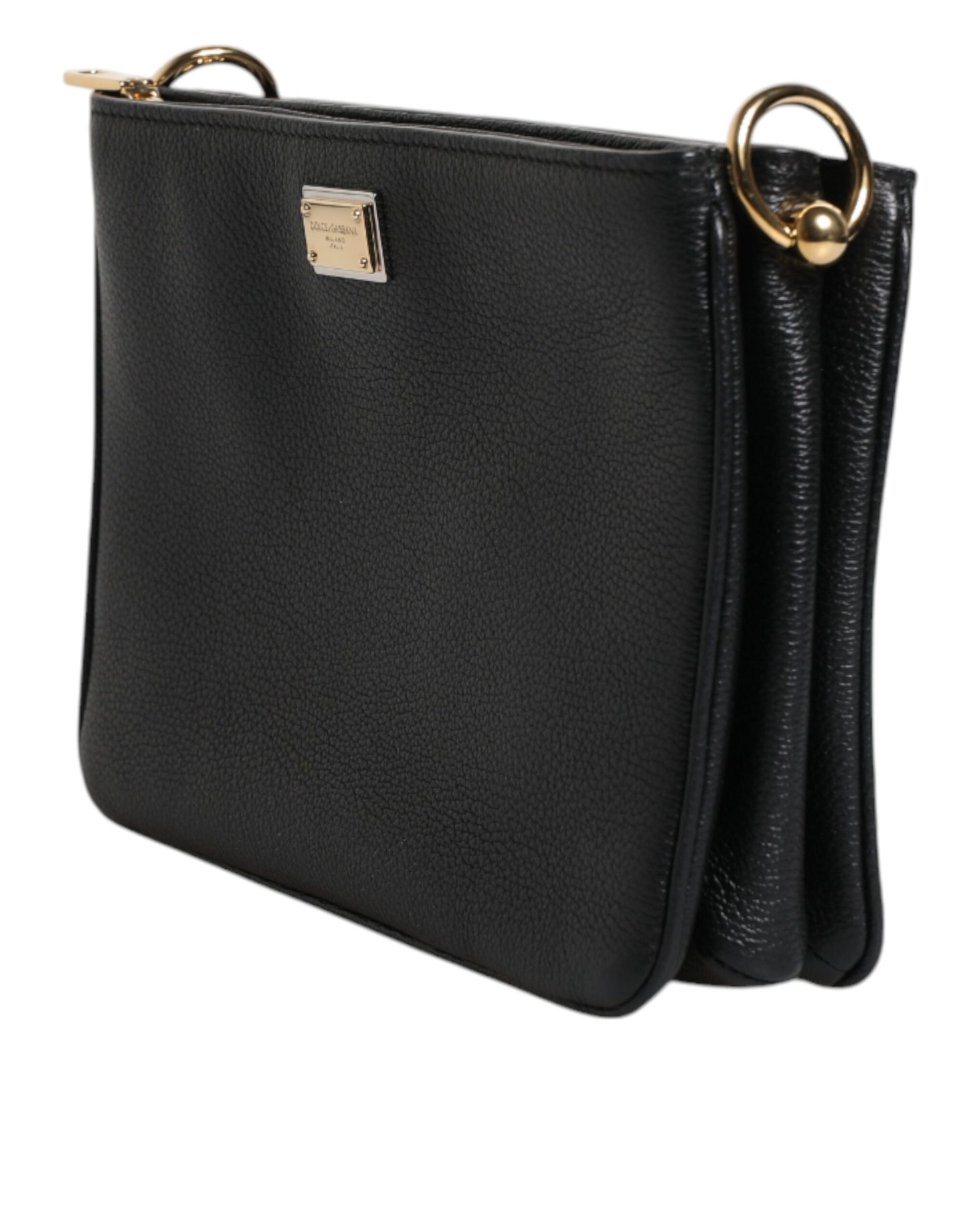Dolce & Gabbana Black Grain Leather Logo Plaque Clutch Bag BAG4165