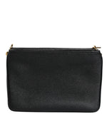 Dolce & Gabbana Black Grain Leather Logo Plaque Clutch Bag BAG4165