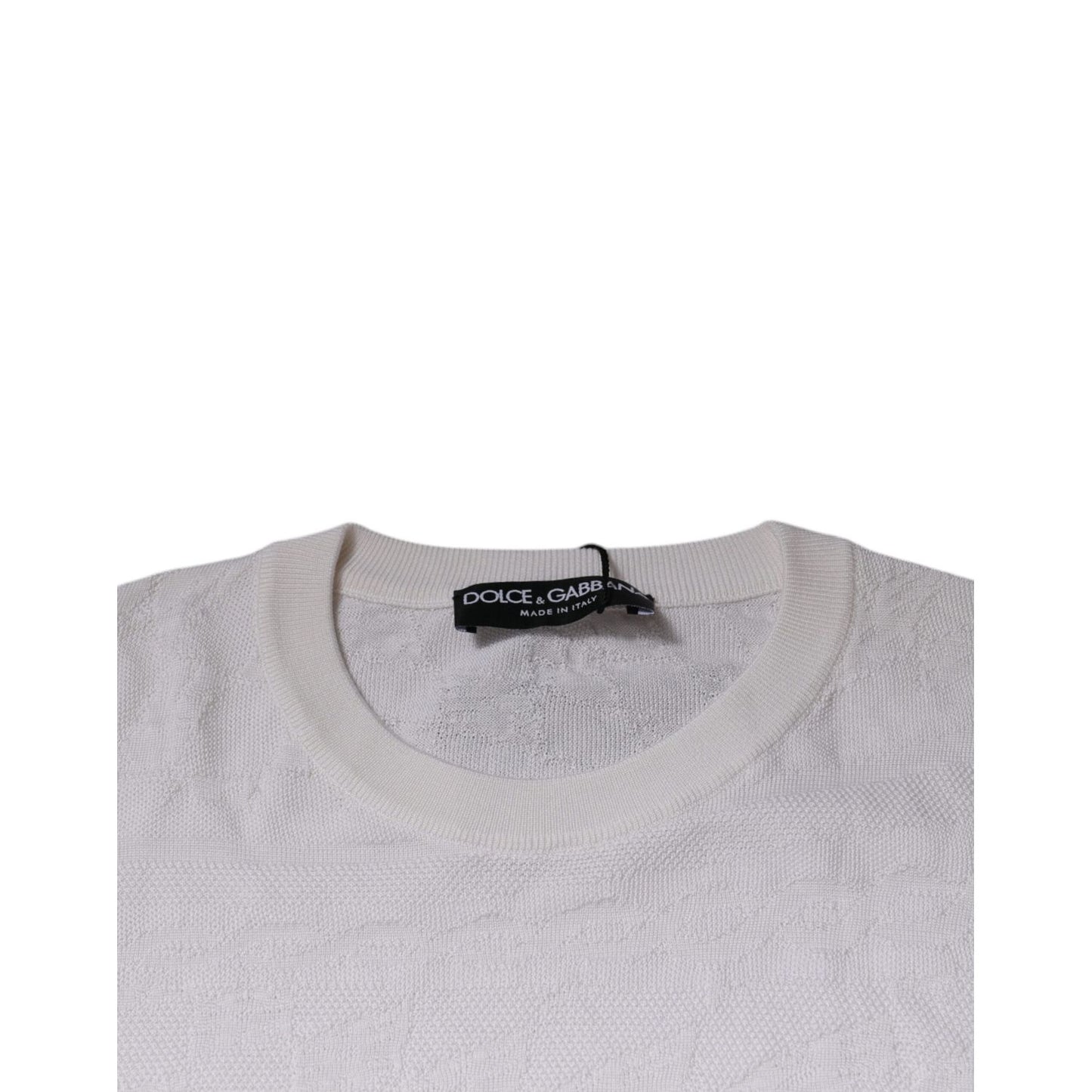 Dolce & Gabbana White Silk Crew Neck Men Pullover Sweater