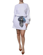 MSGM White Cotton Belted Long Sleeves Crew Neck Mini Dress DR281397-40
