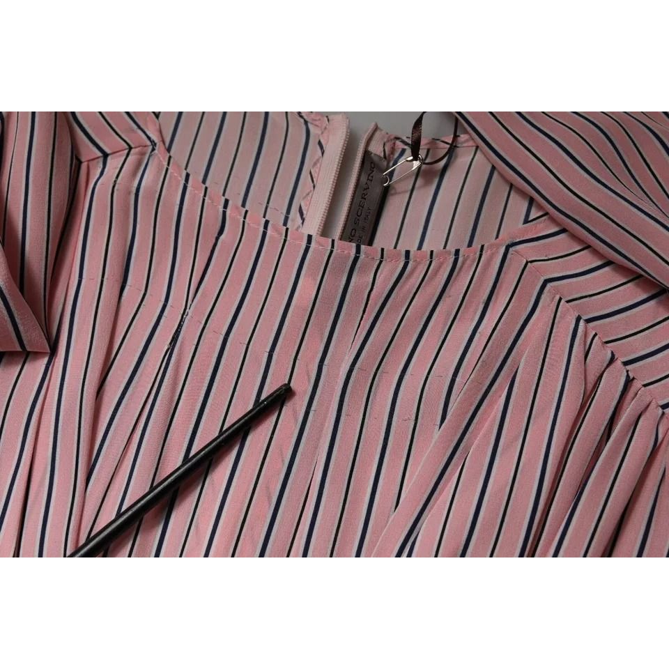 Ermanno Scervino Pink Stripes Silk Long Sleeves Midi Dress DR281401-38