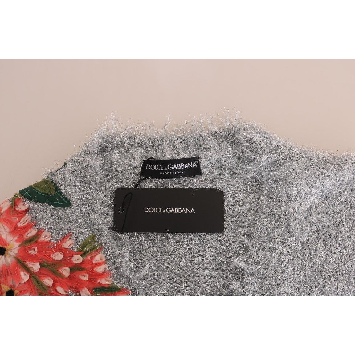 Dolce & Gabbana Elegant Silver Floral Applique Cardigan Dolce & Gabbana Dark Gray