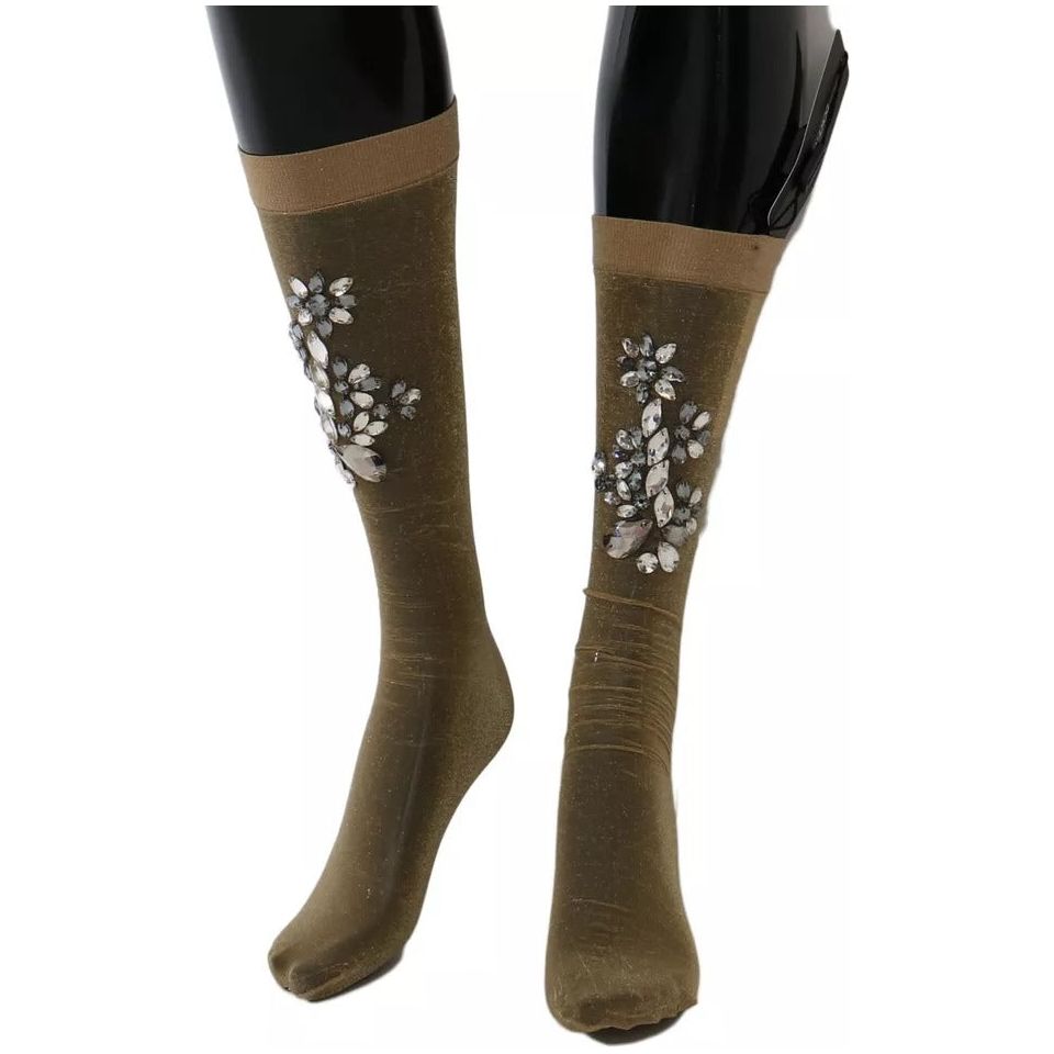 Dolce & Gabbana Gold Stretch Floral Clear Crystal Stocking Socks 1728,20% Metal,23% Polyester,5% Elastane,67345645728,Accessories,Dolce & Gabbana,Gold,M,Material: 52% Nylon,New with tags,Other - Women - Accessories,S,Women,Women - Accessories Dolce & Gabb