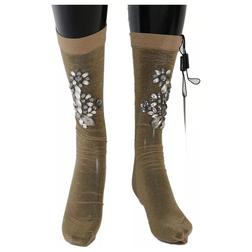 Dolce & Gabbana Gold Stretch Floral Clear Crystal Stocking Socks 1728,20% Metal,23% Polyester,5% Elastane,67345645728,Accessories,Dolce & Gabbana,Gold,M,Material: 52% Nylon,New with tags,Other - Women - Accessories,S,Women,Women - Accessories Dolce & Gabb