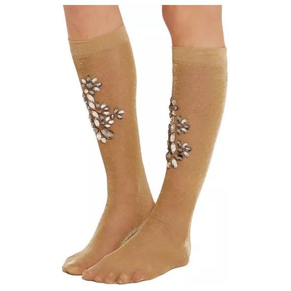 Dolce & Gabbana Gold Stretch Floral Clear Crystal Stocking Socks 1728,20% Metal,23% Polyester,5% Elastane,67345645728,Accessories,Dolce & Gabbana,Gold,M,Material: 52% Nylon,New with tags,Other - Women - Accessories,S,Women,Women - Accessories Dolce & Gabb