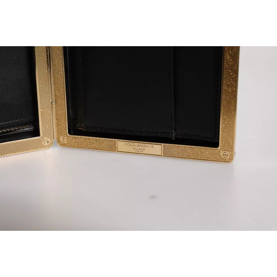 Dolce & Gabbana Black Leather Gold Frame Clutch Evening Party Purse Bag BAG4036