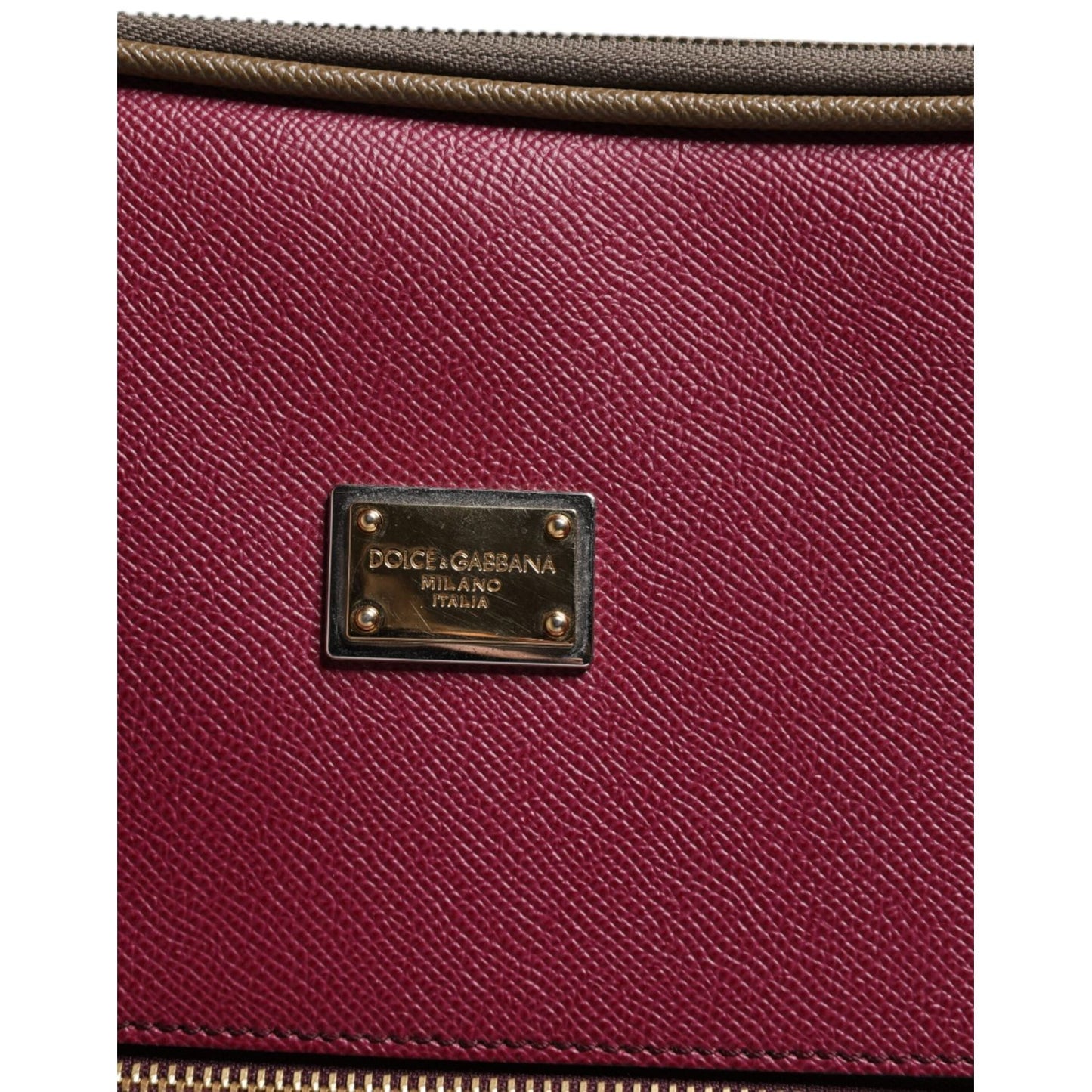 Dolce & Gabbana Fuchsia Khaki Leather Trolley Travel Wheel Suitcase Bag