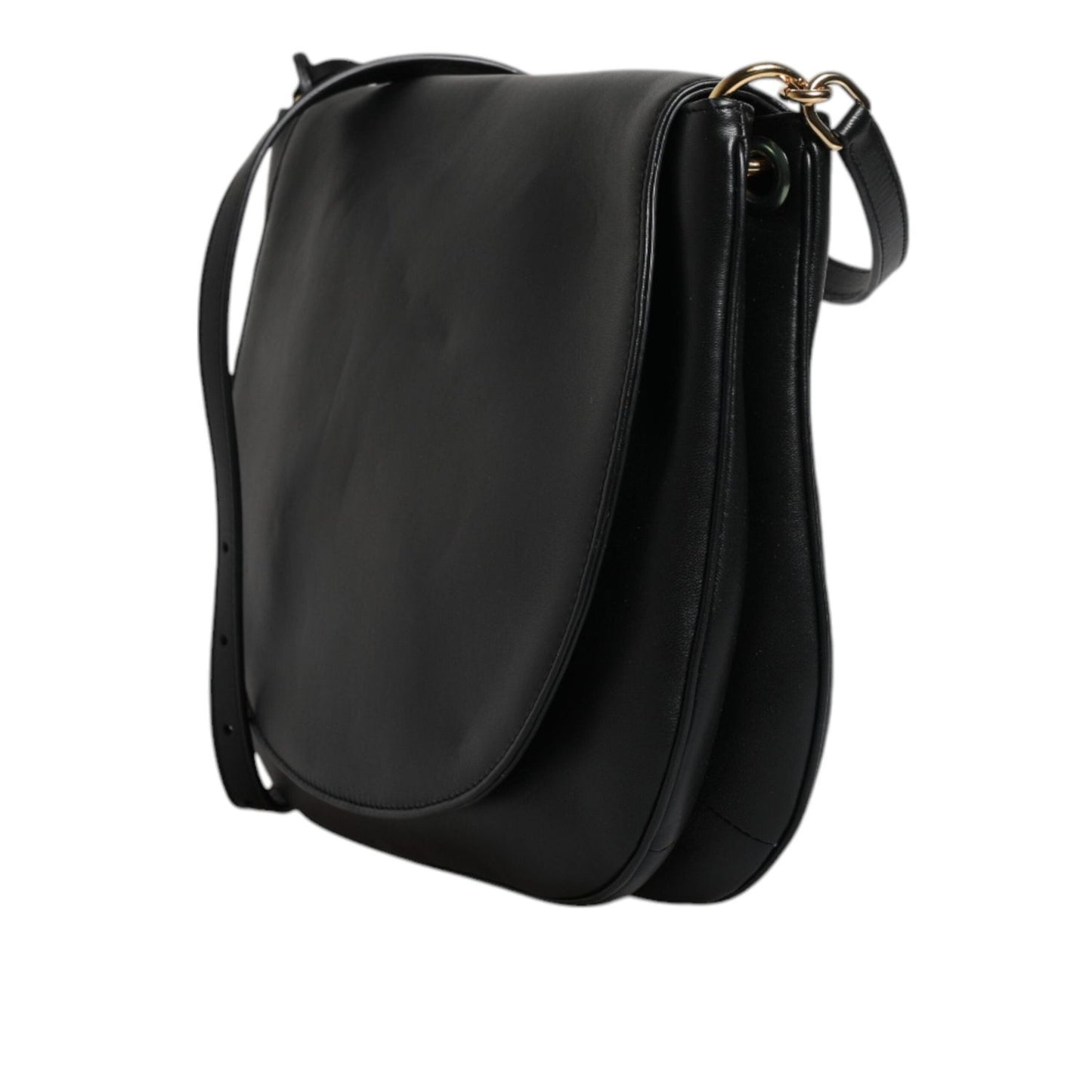 Dolce & Gabbana Black Leather Flap Saddle Shoulder Bag BAG4158
