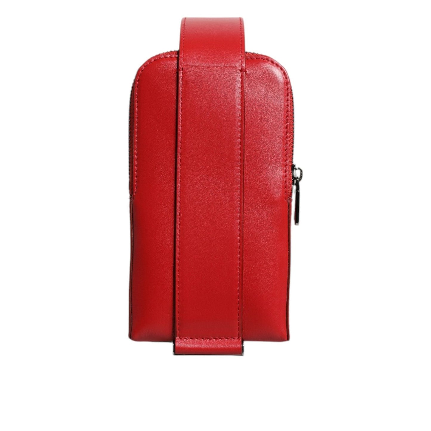 Dolce & Gabbana Red Leather Logo Zip Around Card Holder Wide Strap Wallet BAG4195