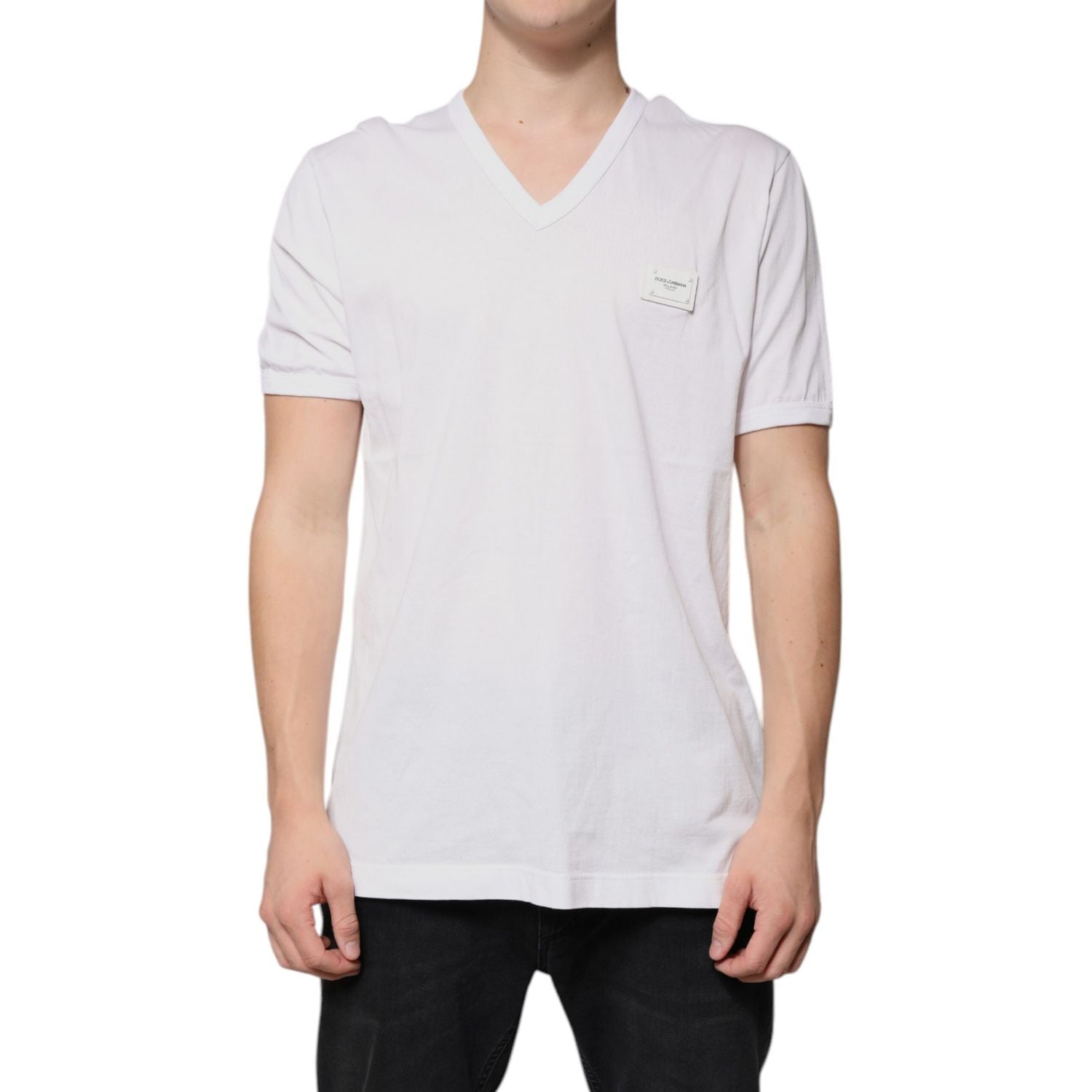 Dolce & Gabbana White Logo V-neck Short Sleeve T-shirt