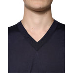 Dolce & Gabbana Navy Blue Silk V-neck Pullover Sweater TSH87799-52