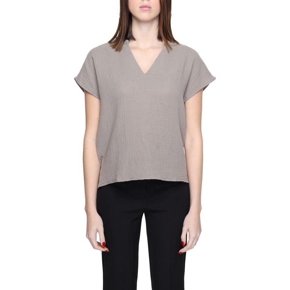 Jacqueline De Yong Gray Cotton Blouse