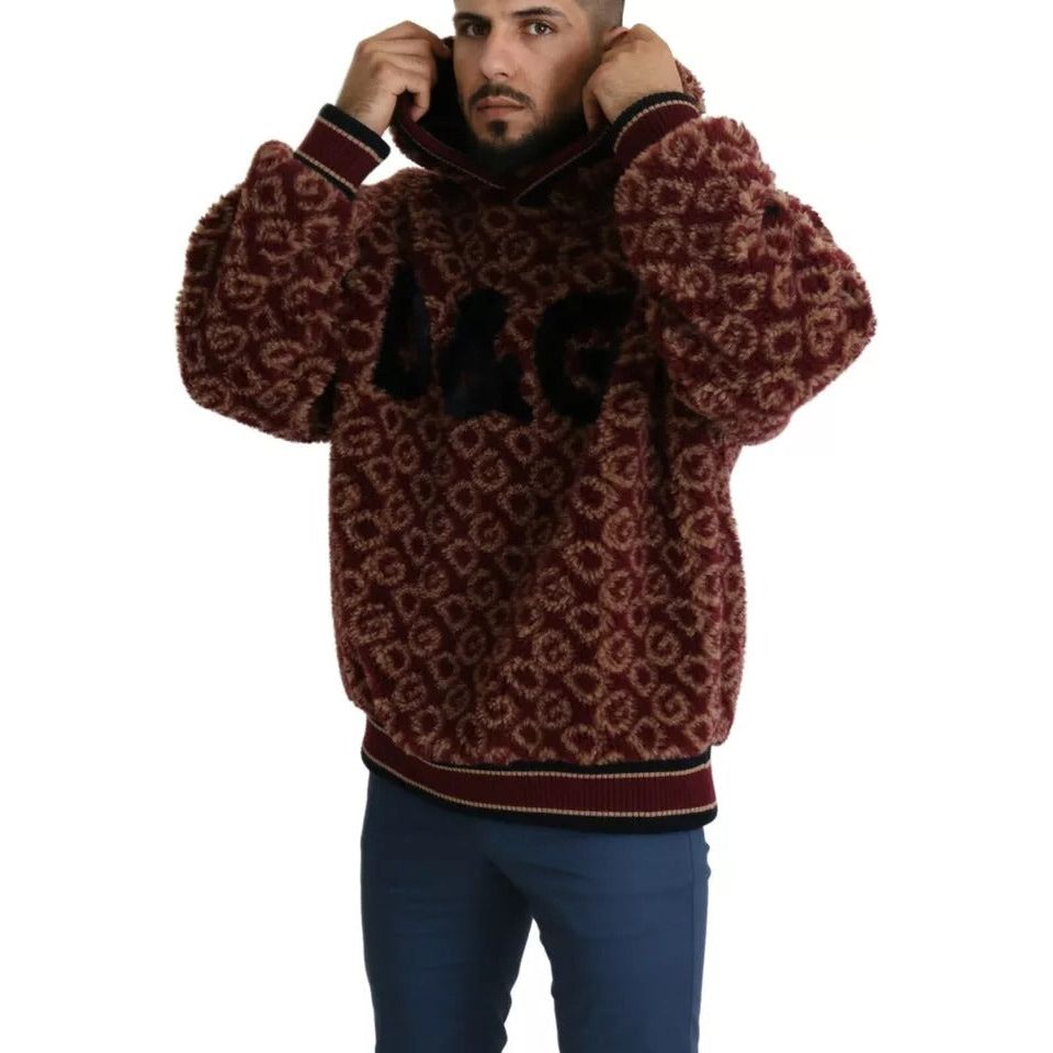 Dolce & Gabbana Red Beige Wool Oversize Hooded Pullover Sweater