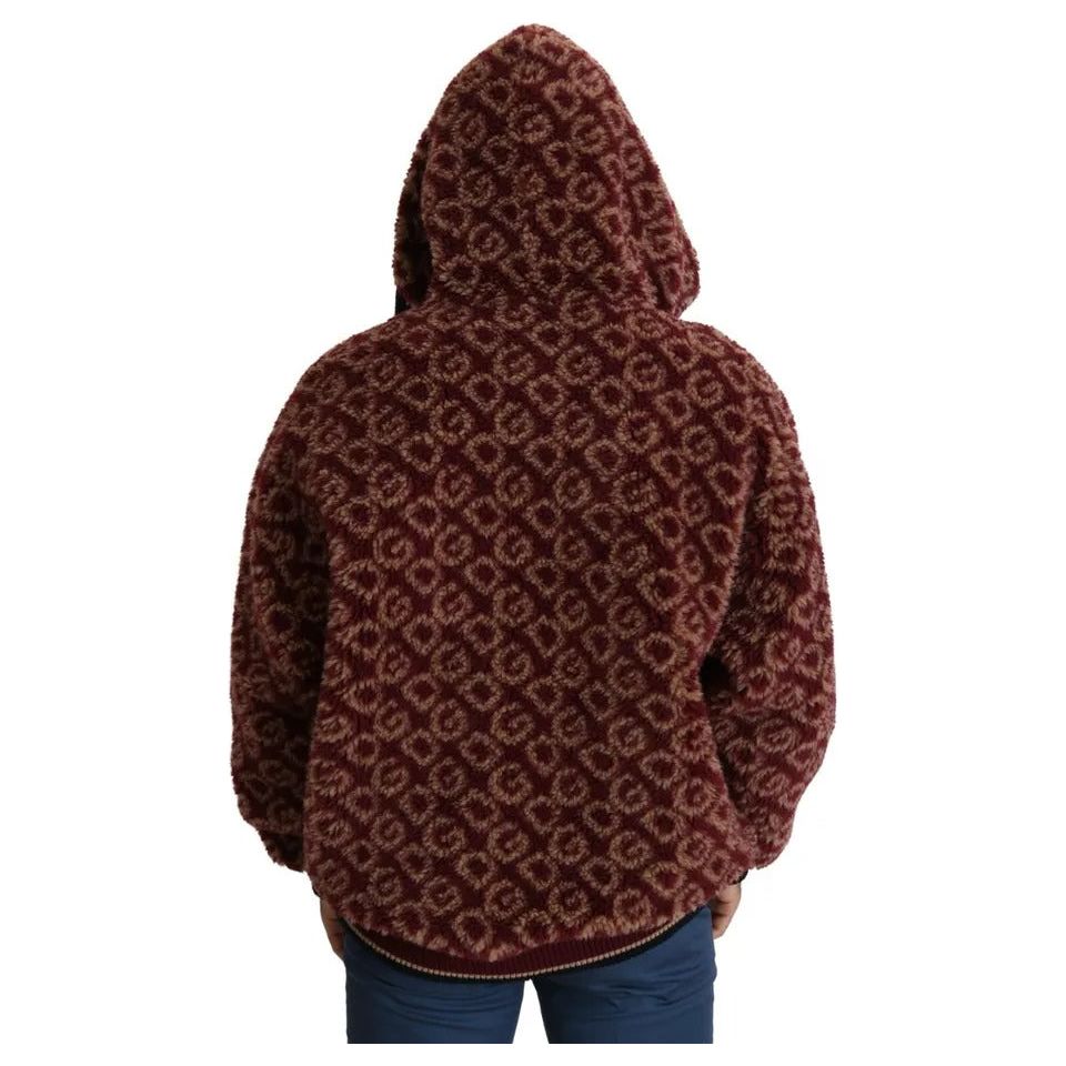 Dolce & Gabbana Red Beige Wool Oversize Hooded Pullover Sweater