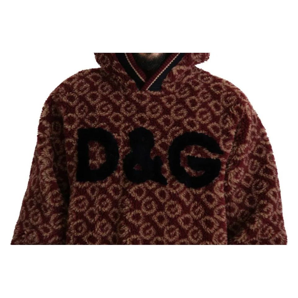 Dolce & Gabbana Red Beige Wool Oversize Hooded Pullover Sweater
