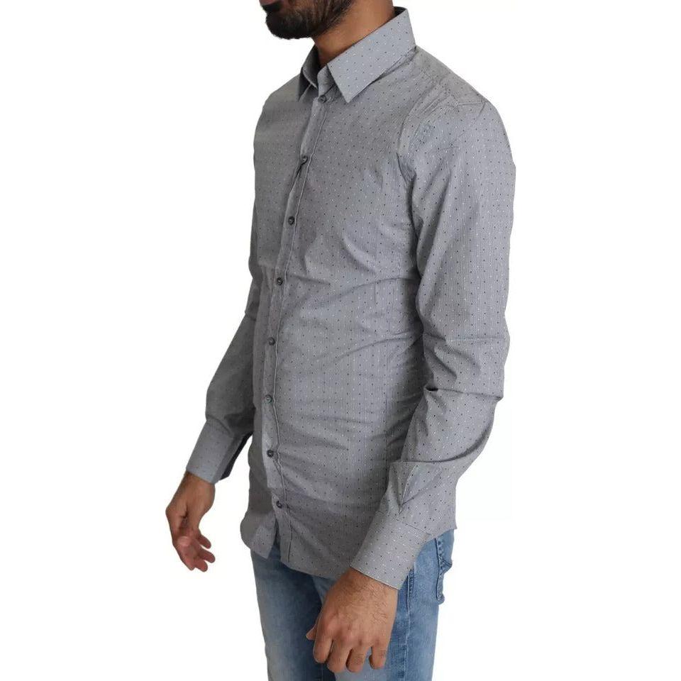 Dolce & Gabbana Gray SICILIA Dotted Semi Fitted Formal Shirt