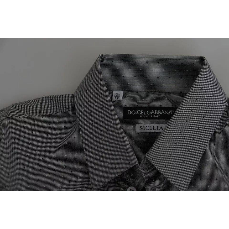 Dolce & Gabbana Gray SICILIA Dotted Semi Fitted Formal Shirt