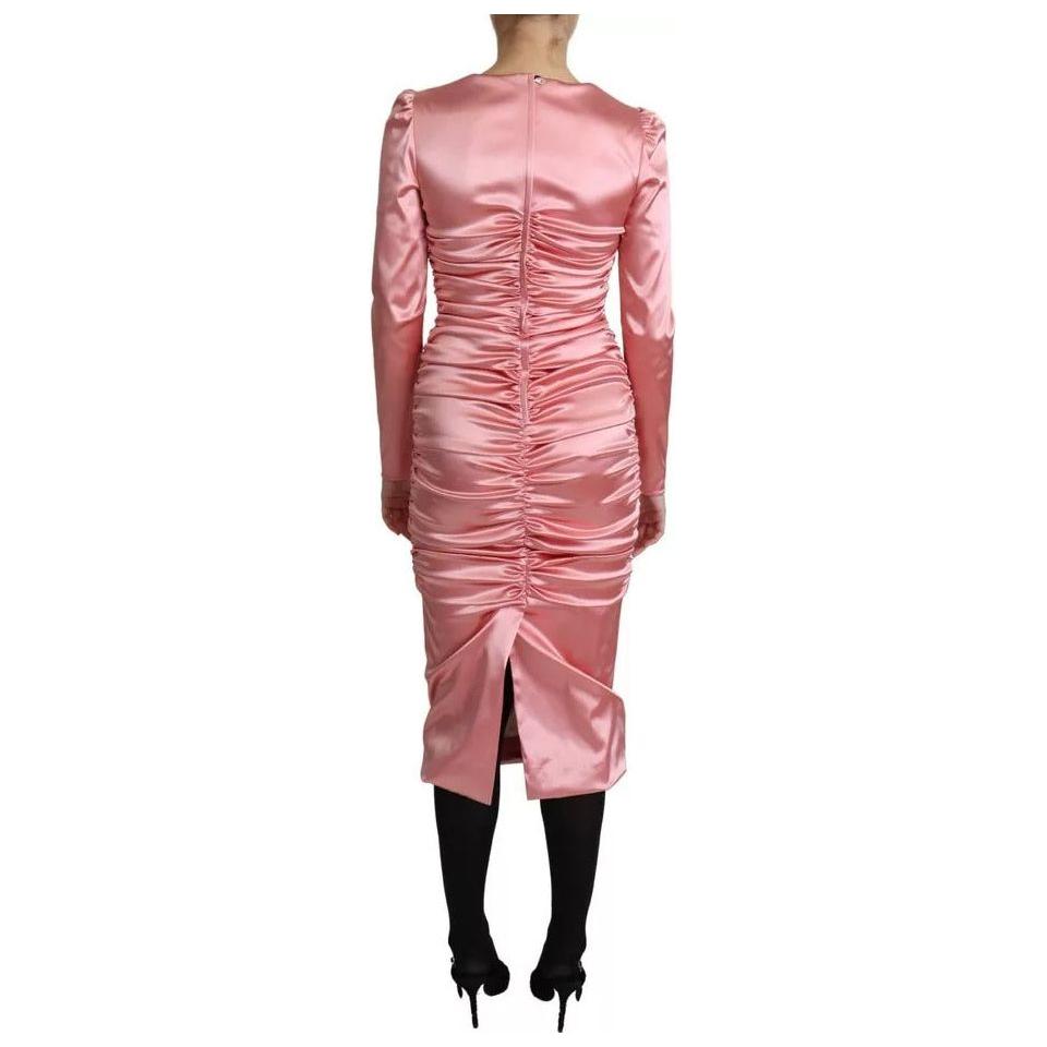 Dolce & Gabbana Pink Long Sleeves Bodycon Sheath Midi Dress