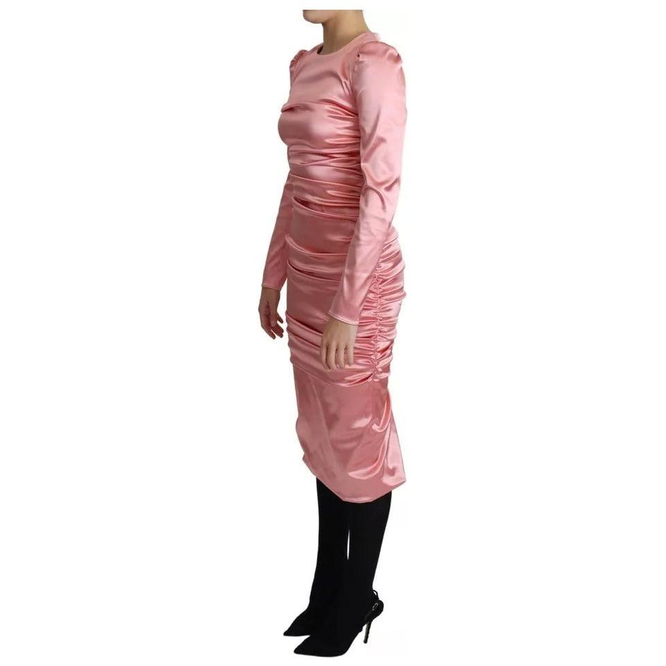 Dolce & Gabbana Pink Long Sleeves Bodycon Sheath Midi Dress