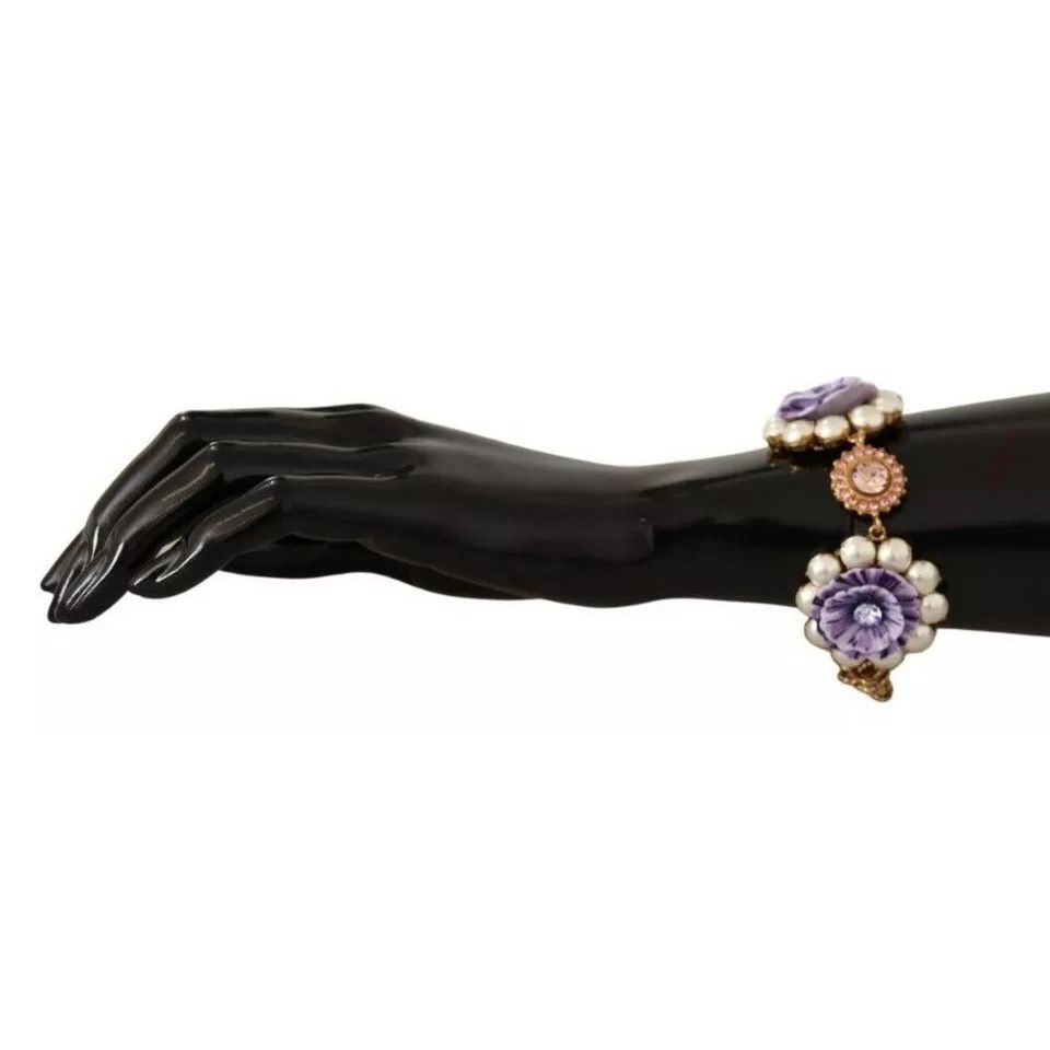 Dolce & Gabbana FIORI BLOOMING Floral Baroque Crystals Brass Bracelet SMY100556