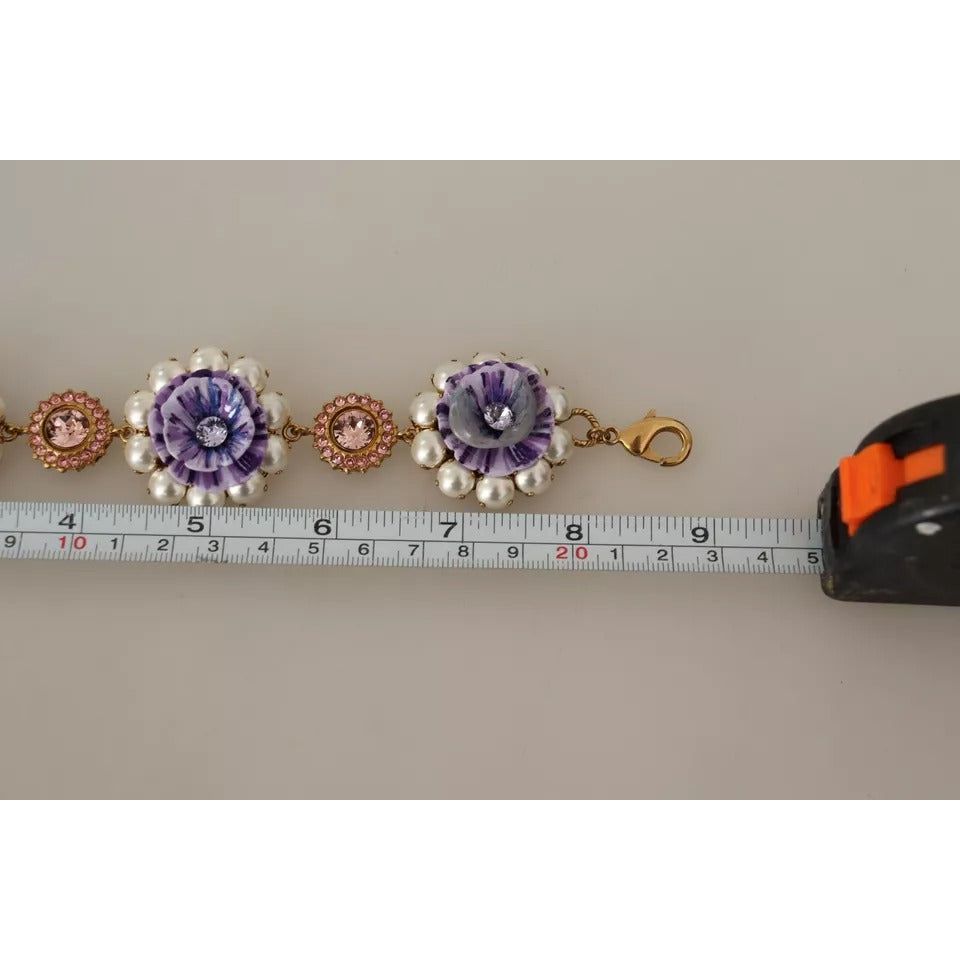 Dolce & Gabbana FIORI BLOOMING Floral Baroque Crystals Brass Bracelet SMY100556