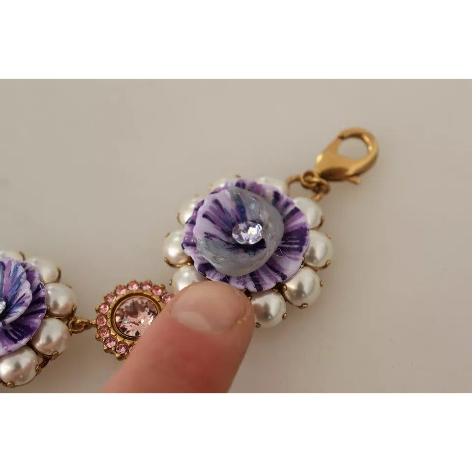 Dolce & Gabbana FIORI BLOOMING Floral Baroque Crystals Brass Bracelet SMY100556