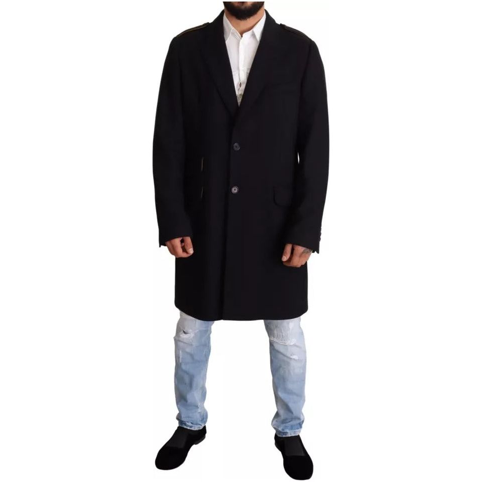 Dolce & Gabbana Blue Trench Coat Long Wool Stretch Jacket 1728,19% Nylon,2% Elastane,67345645728,Blue,Clothing,Dolce & Gabbana,IT44 | XS,IT46 | S,Jackets - Men - Clothing,Material: 79% Wool,Men,Men - Clothing,New with tags Dolce & Gabbana JKT2923-44